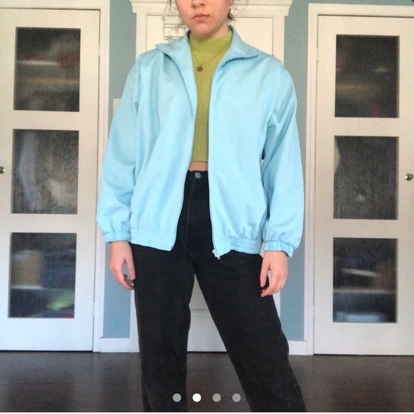 Retro Baby Blue Bomber Jacket - Picture 2 of 4